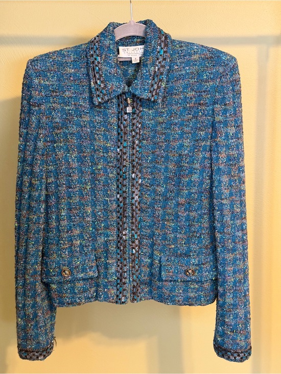 St. John Jackets & Blazers - St. John Teal-Blue Tweed Zip Jacket